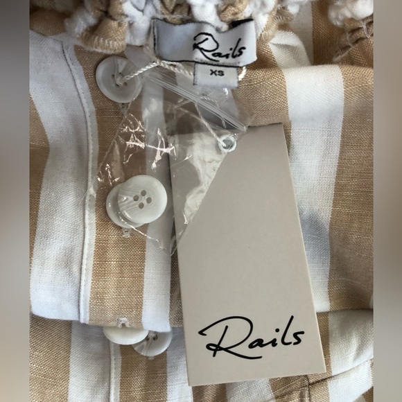 Rails Anthropologie Linen canyon stripe jumpsuit back bow cutouts NEW Re $160 XS - Picture 10 of 16